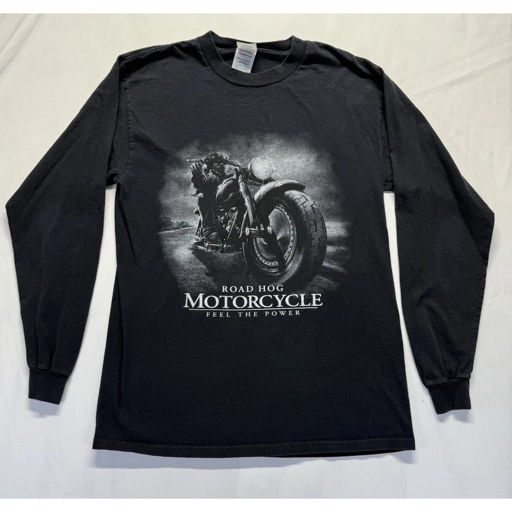Road Hog Motorcycle Long sleeve black T-shirt M graphic tee delta pro weight‎